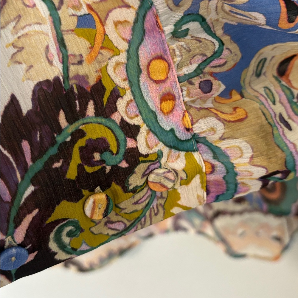 Zara Paisley Print Soeeve Print Boho Semi Sheer Long Sleeve Shirt S - Picture 4 of 6